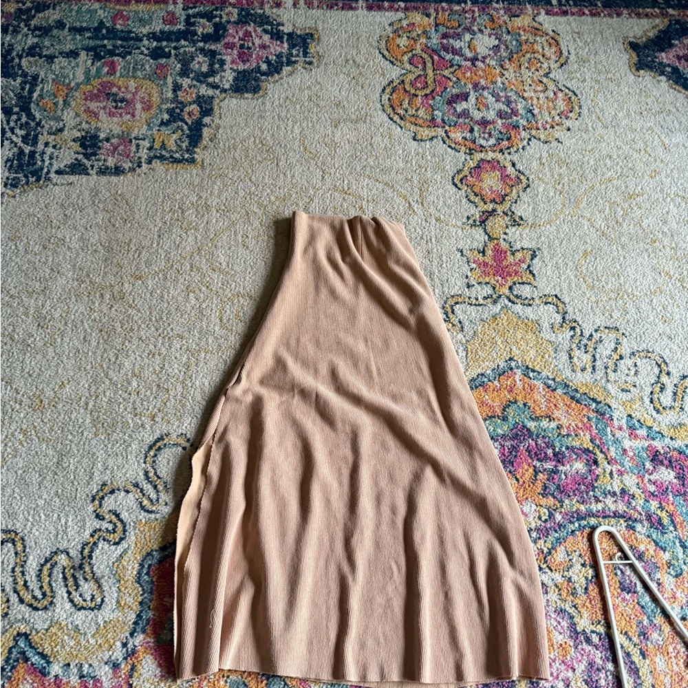 Women's High-Waist Midi Skirt in Light Tan